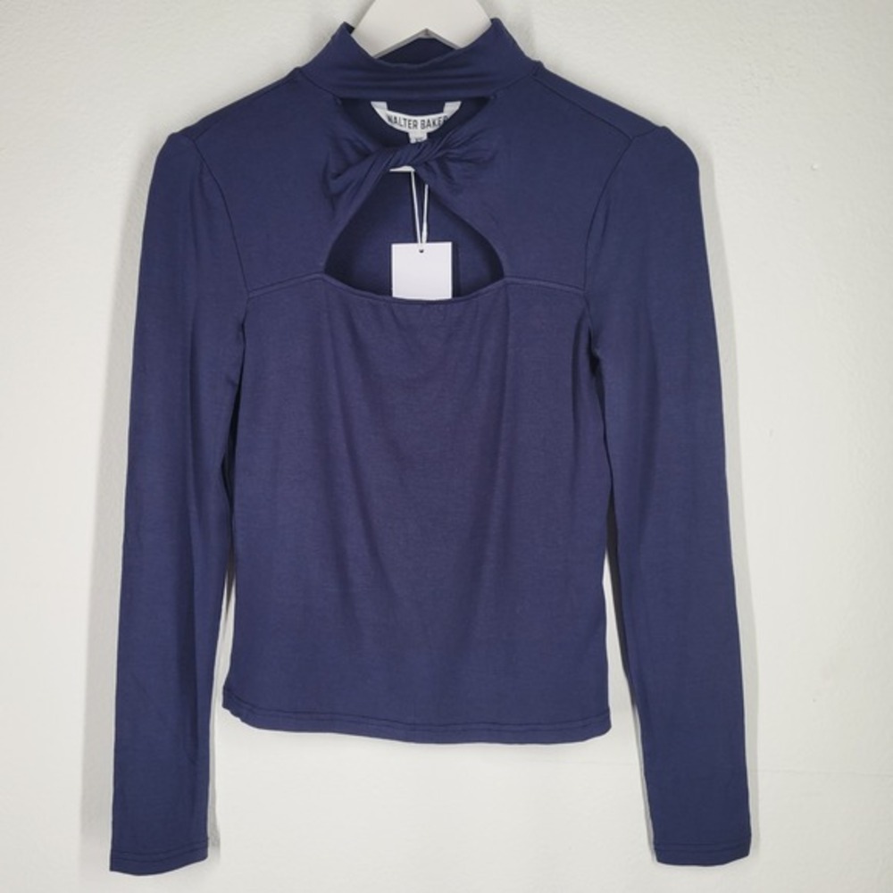 Walter Baker Navy Blue Long Sleeve Twisted Cutout Mock Neck‎ Top XS